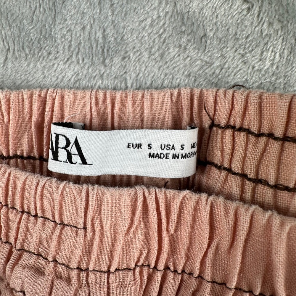 Zara Wide Leg Pants Womens S Pink Linen Blend Boho Coastal Beachy Trousers New - Picture 3 of 9